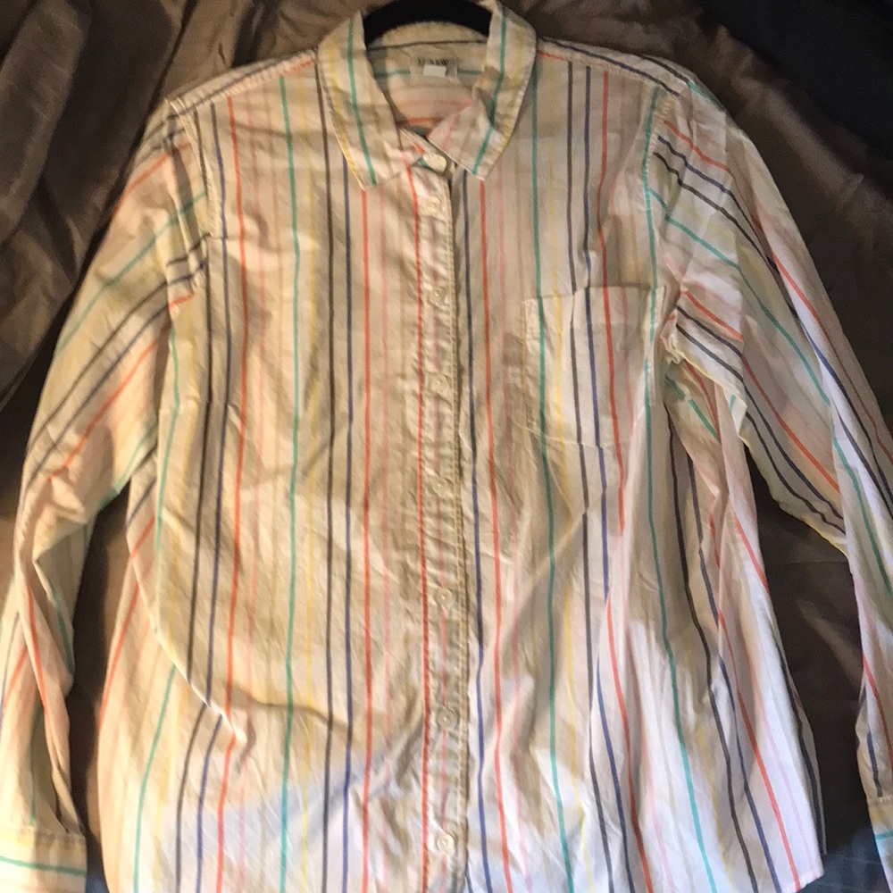 J.Crew multi color stripe long sleeve cotton button up Oxford shirt, large